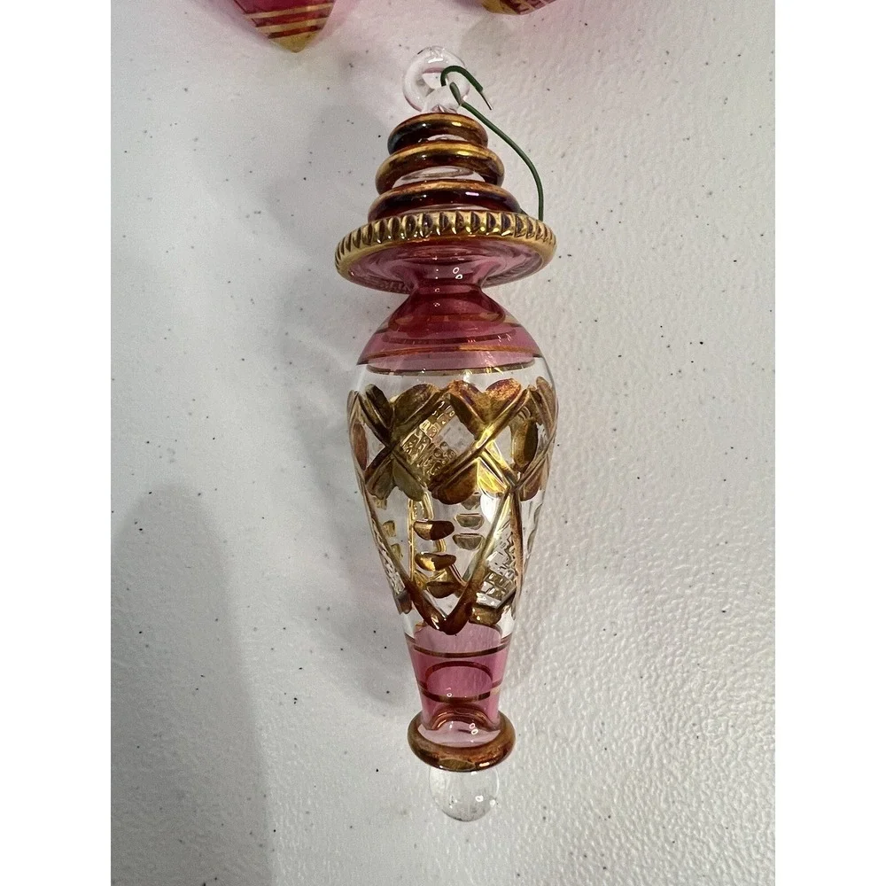 Red Blown Glass Christmas Teardrop And Ball Ornament Set‎ Of 3